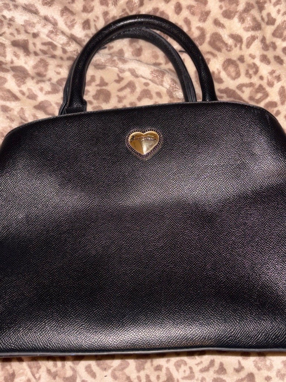 Betsey Johnson Black Satchel with Gold Heart Emblem